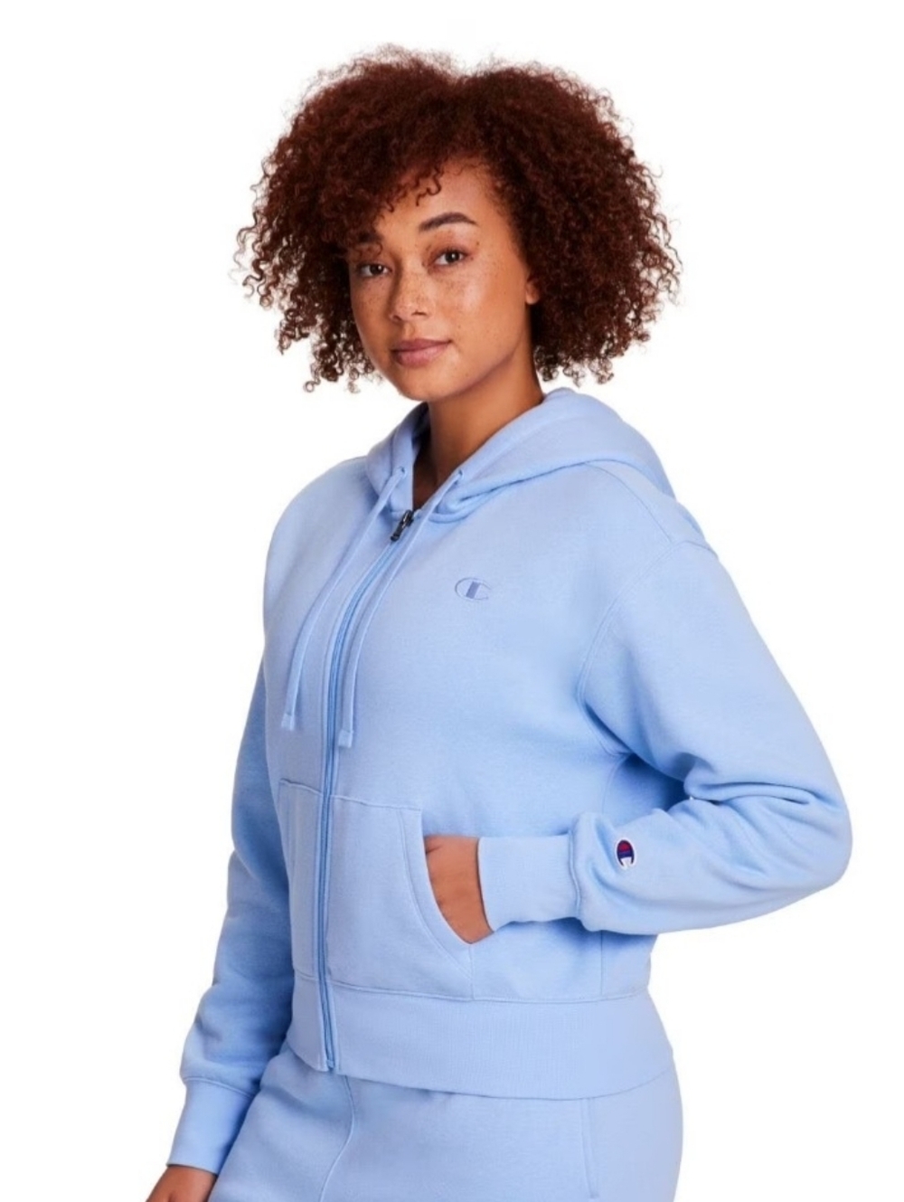 NWT Champion Women's Pastel Blue Full-Zip Hoodie Jersey Lined Hood Size XS
